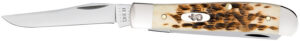 Case 00013 Trapper  Mini 2.70"/2.75" Folding Clip Point/Spey Plain Mirror Polished Tru-Sharp SS Blade, Peach Seed Jigged Amber Bone Handle