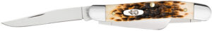 Case 00042 Stockman  Medium 2.57"/1.88"/1.71" Folding Clip Point/Sheepsfoot/Spey Plain Mirror Polished Tru-Sharp SS Blade Peach Seed Jigged Amber Bone Handle
