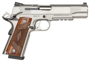 Smith & Wesson 108411 1911 E-Series 45 ACP  5" Barrel 8+1, Satin Stainless Steel Frame & Slide, Laminate Wood E Series Grip, Tactical Accessory Rail, Manual Grip & Thumb Safety