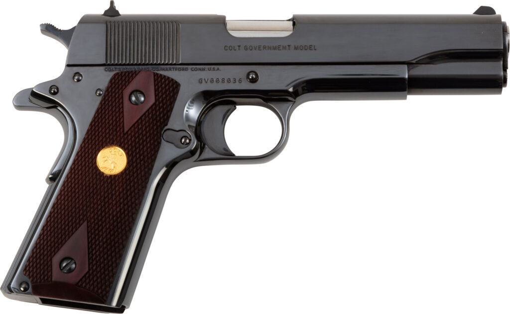 Colt Mfg O1911CRB 1911 Government 45 ACP 7+1 5" Stainless National Match Barrel, Polished Blued Serrated Steel Slide & Frame w/Beavertail, Wood Grip