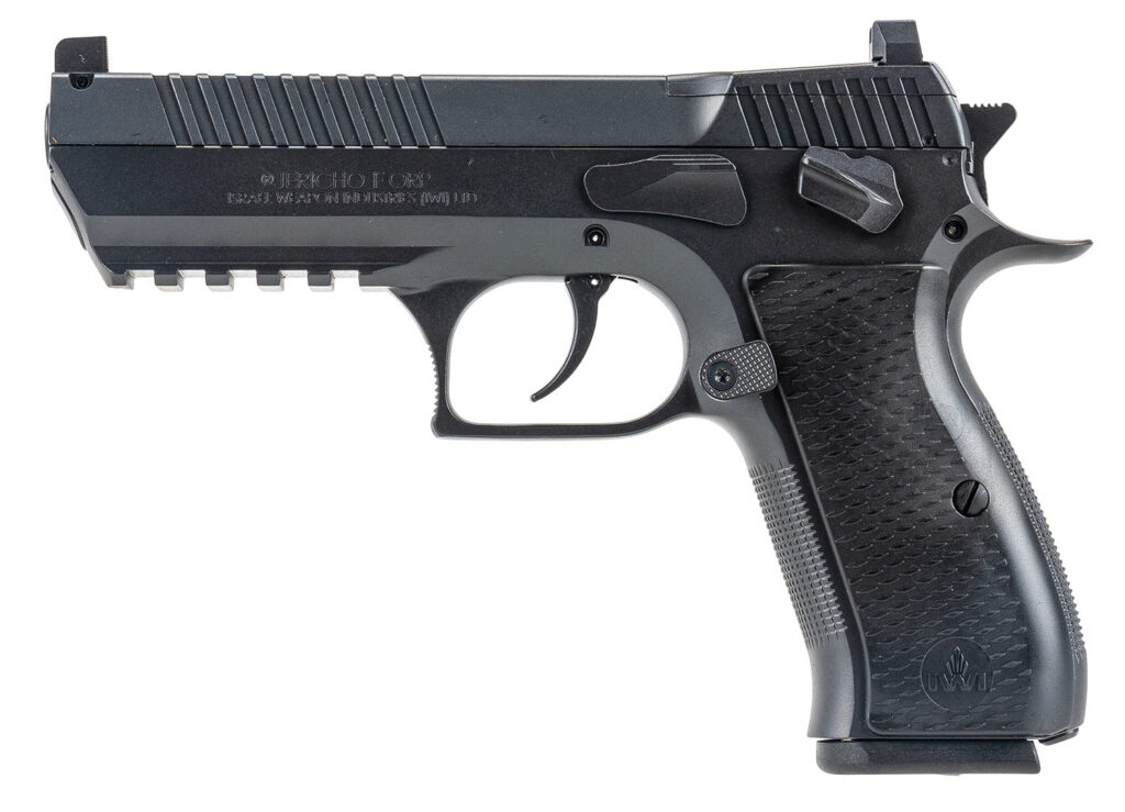 IWI US J941F9ORP Jericho 941 Full Size Frame 9mm Luger 16+1 4.40" Black Chrome Lined Steel Barrel, Black Serrated Steel Slide & Frame w/Beavertail & Picatinny Rail, Black Textured Grips