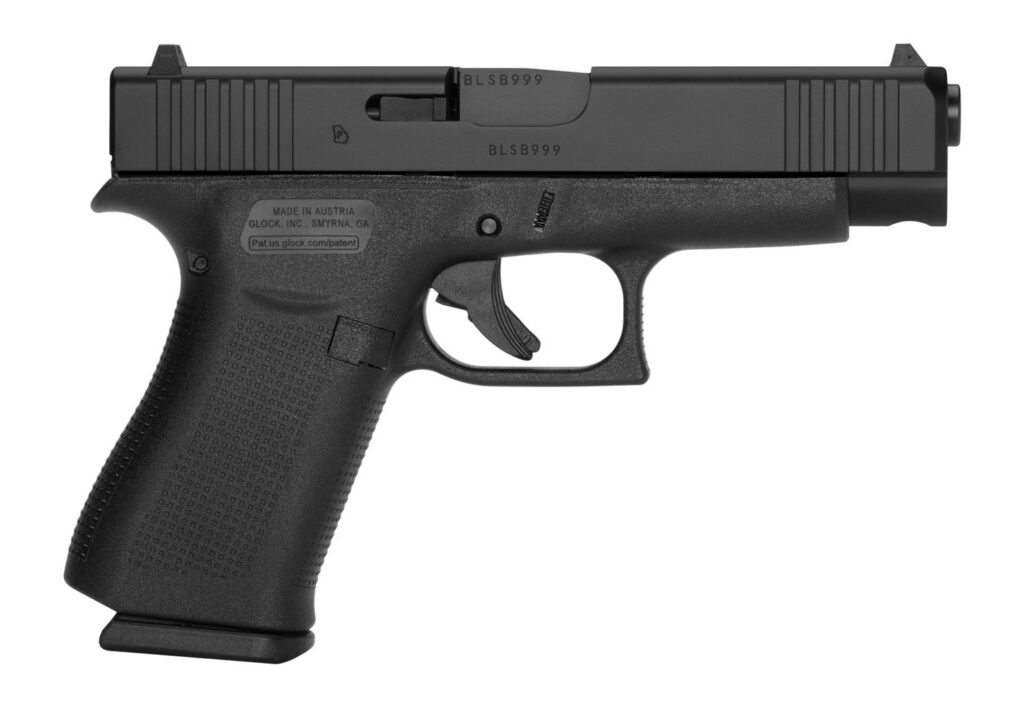Glock PA4850201FR G48 Slim Compact 9mm Luger 10+1 4.17" Black GMB Barrel, Black nDLC Serrated Steel Slide, Black Polymer Frame w/Beavertail & Front Rail, Black Textured Polymer Grip, Right Hand