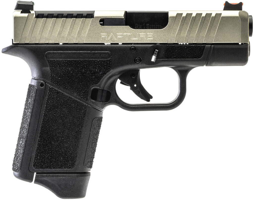 Gforce Arms GF932512GN Rapture Sub-Compact Frame 9mm Luger 12+1 3.25" Black Steel Barrel, Nickel Steel Optic Cut/Serrated Slide, Gray Cerakote Polymer Frame, Shield RMSc/RMR Footprint