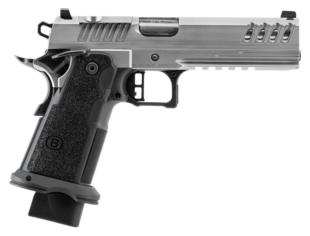 Bersa M2XIO5SSFN2 M2XI 1911 DS 9mm Luger 23+1 5" Black Match Grade Bull Barrel, Stainless Steel Optic Ready/Serrated Slide, Frame w/Beavertail & Picatinny Rail, Textured Grip, Holosun K Footprint, Amb