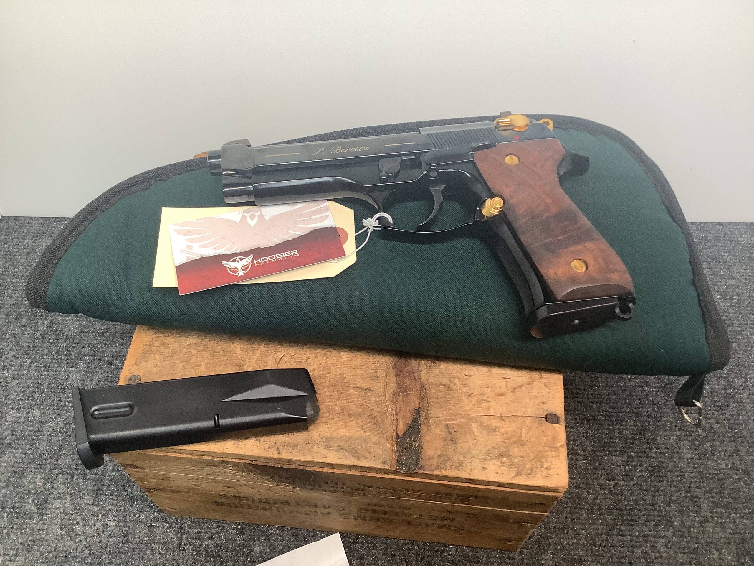 UNFIRED 1995 Beretta 92FS 9mm Para caliber pistol. Deluxe EL model with high polish finish and gold decorations