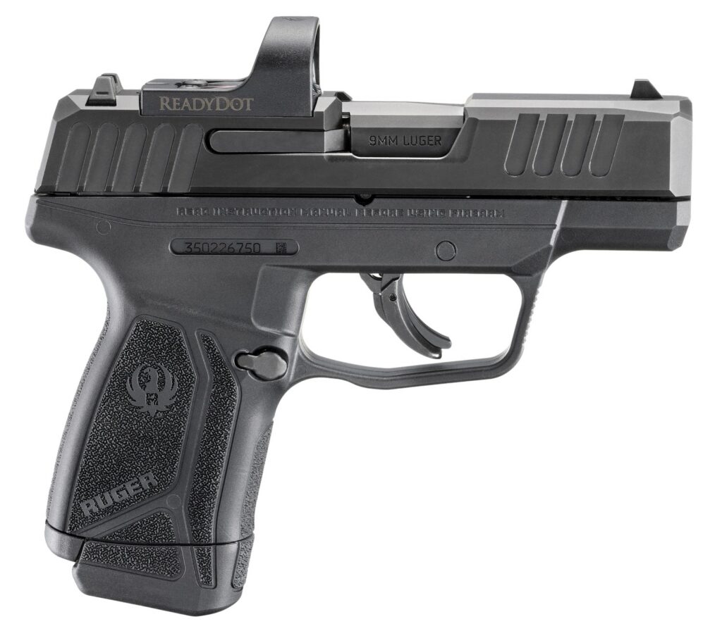 Ruger 3523 Max-9 w/Optic Compact 9mm Luger 12+1 3.20" Black Oxide Alloy Steel Barrel & Serrated w/Optic Slide, Black Polymer Frame, Textured Grip, Ruger ReadyDot Micro Reflex Sight, Shield RMSc/JPoint
