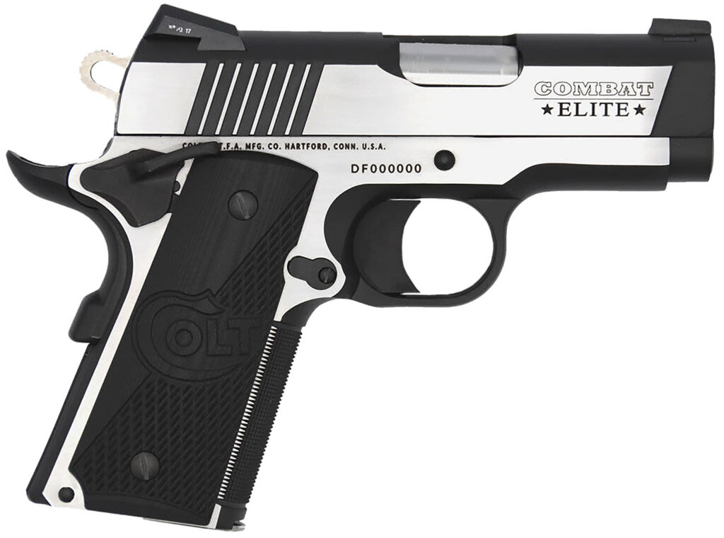 Colt Mfg O7082CE Combat Elite Commander Compact Frame 9mm Luger 8+1, 3" Stainless Steel Barrel, Two-Tone Serrated Stainless Steel Slide & Frame w/Beavertail, Black Scalloped G10 Grip, Ambidextrous