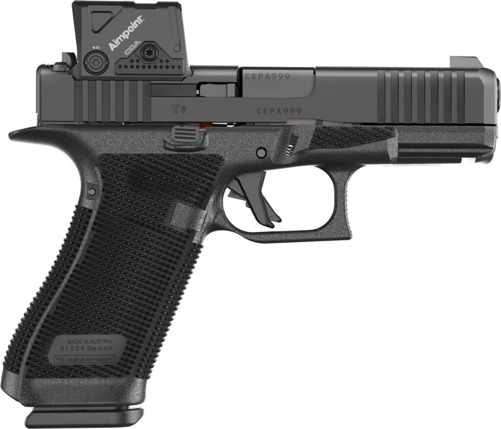Glock P64550B01DC8A3 G45 Gen6 w/Aimpoint Crossover 9mm Luger 4.02" Black GMB Barrel, Black nDLC Steel Serrated w/Optic Slide, Black Polymer Frame w/Accessory Rail, Interchangeable Backstrap Grip, Aimp