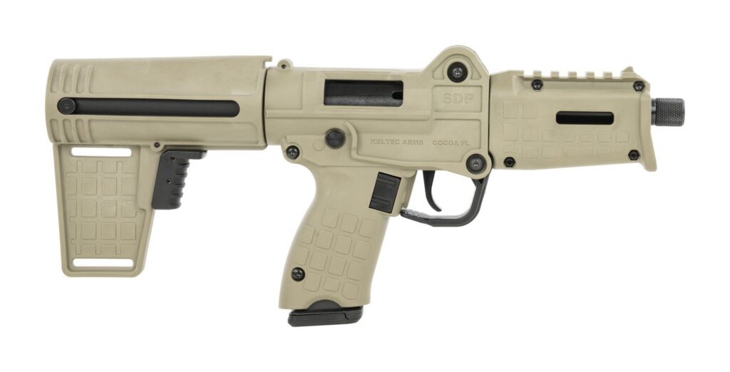 Kel-Tec SDP9TAN SUB SDP 9mm Luger 17+1 6" Threaded Barrel, Polymer Receiver w/Picatinny Rail, Polymer Folding Pistol Brace, Polymer Grip